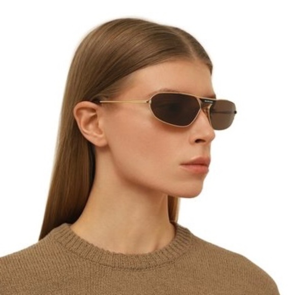 NEW BALENCIAGA BB0245S 003 UNISEX SUNGLASSES BB 0245S GOLD METAL OVAL EYEWEAR - Picture 1 of 10